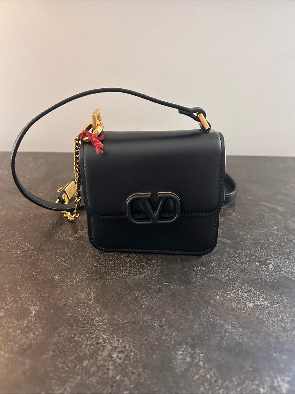 Valentino Garavani Black Leather VLogo Mini Shoulder Bag with Gold Hardware